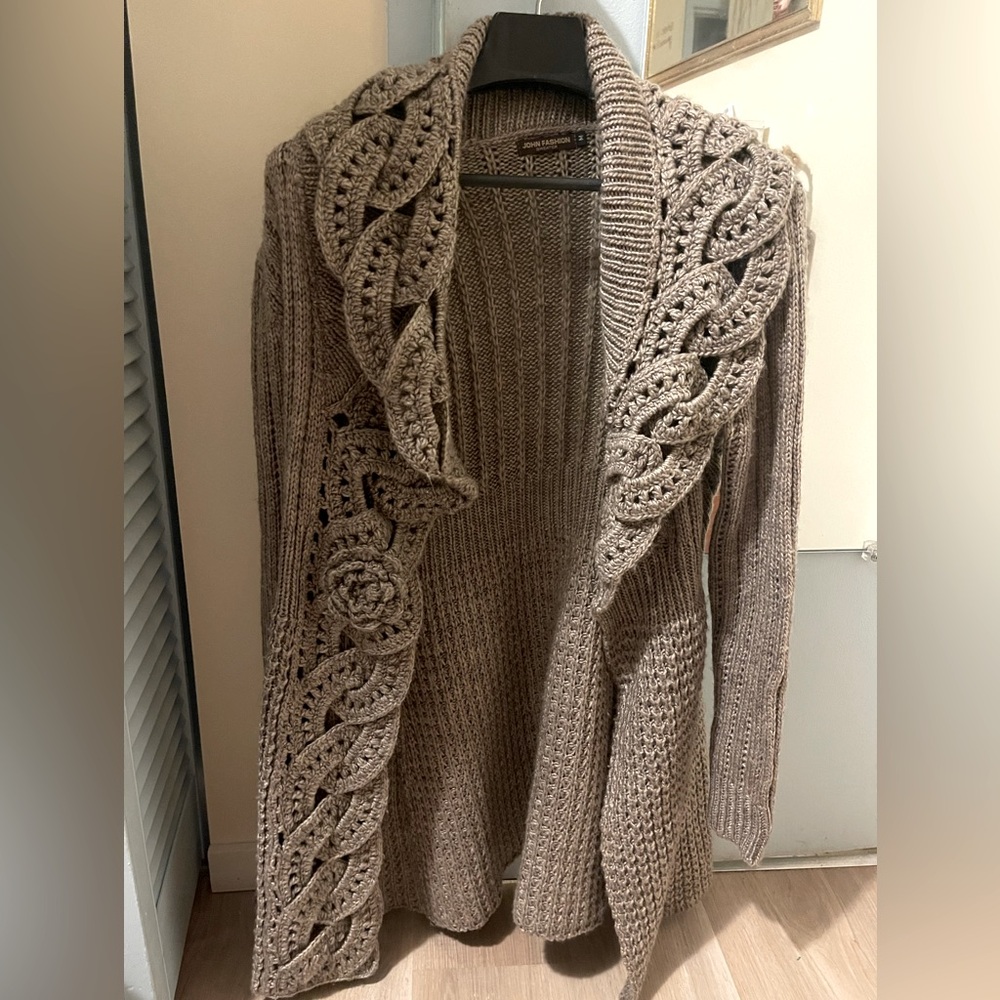 John Fashion Crochet Knit Cardigan Sweater M